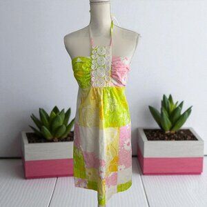 LILLY PULITZER Daphne Lace Patchwork Halter Dress Size 4
